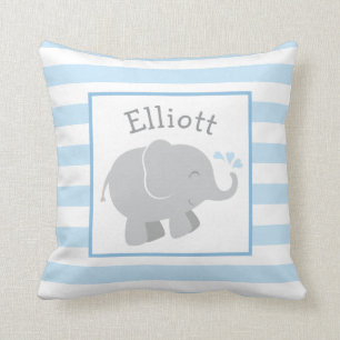 Modern Blue and Grey Elephant Custom Monogram Throw Pillow