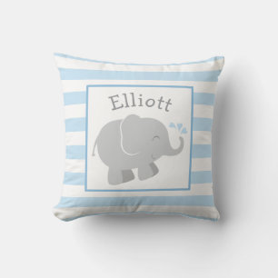 Modern Blue and Grey Elephant Monogram Throw Pillow