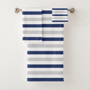 Modern Blue and Grey Stripes Bath Towel Set