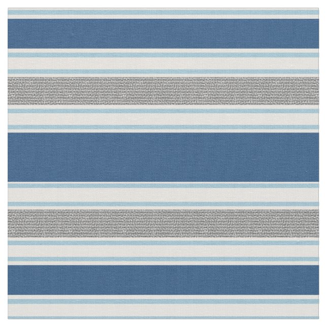 Modern Blue And Grey Stripes Pattern Fabric (Close Up)