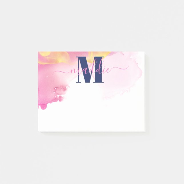 Modern Blue and Pin Ink Cloud Personalized  Post-it Notes (Front)