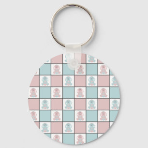 Modern Blue and Pink Easter Bunny Egg Cute Pattern Keychain
