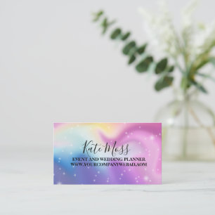 Modern Blue and Pink Holographic Business Card