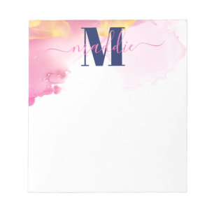 Modern Blue and Pink Ink Cloud Personalized Notepad