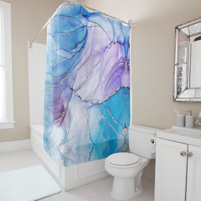 Modern Blue and Purple Marbled Alcohol Ink (In Situ)