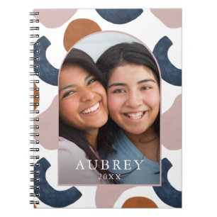 Modern Blue and Rose Abstract Print Photo Arch Notebook