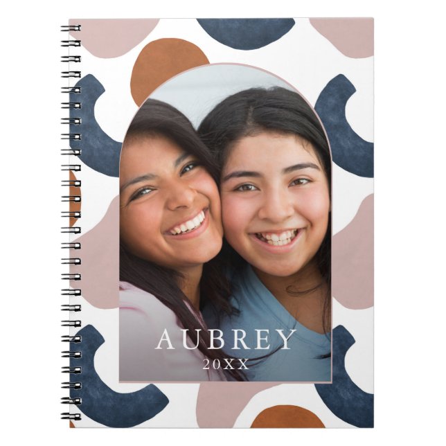 Modern Blue and Rose Abstract Print Photo Arch Notebook (Front)