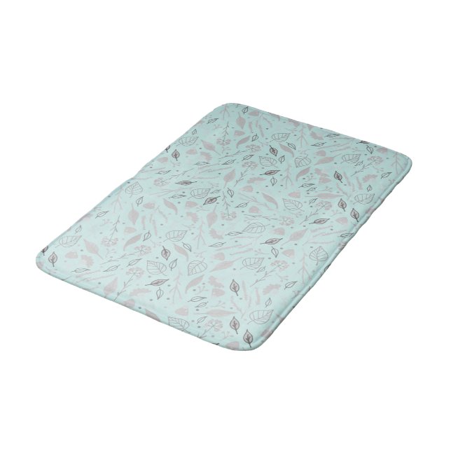 Modern Blue and SIlver Botanical     Bath Mat (Angled)