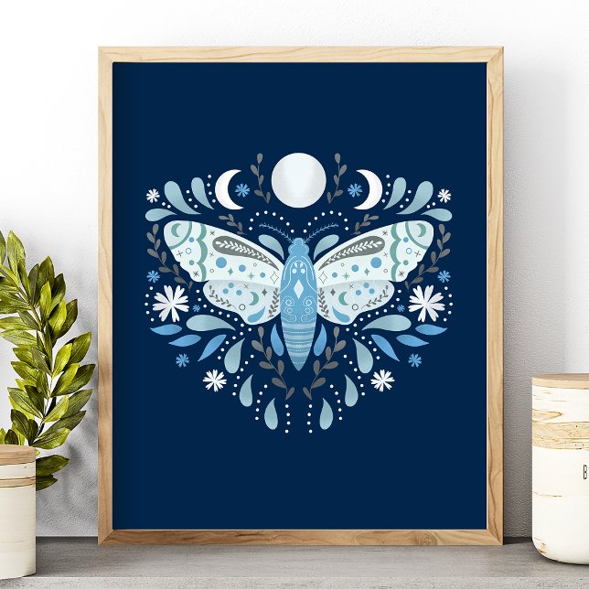 Modern Blue And White Abstract Moth Illustration Poster (Creator Uploaded)