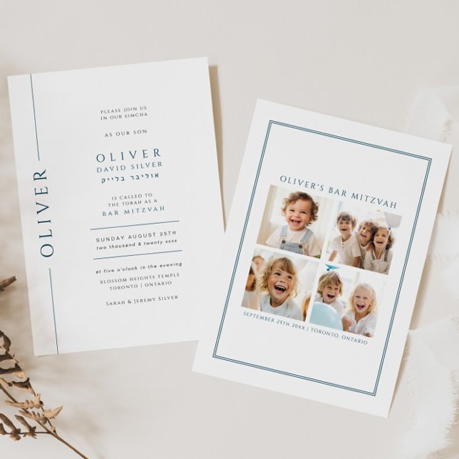 Modern Blue and White Bar Mitzvah Invitation Photo (Creator Uploaded)