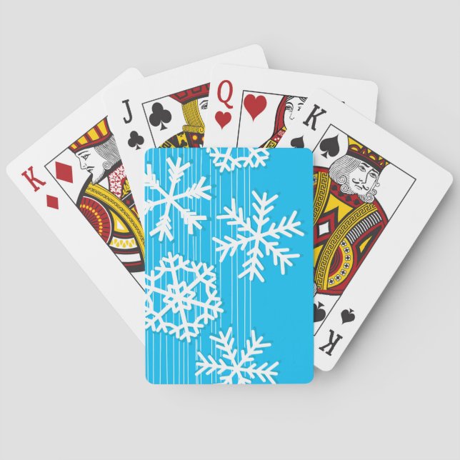 Modern blue and white Christmas white snowflakes Playing Cards (Back)