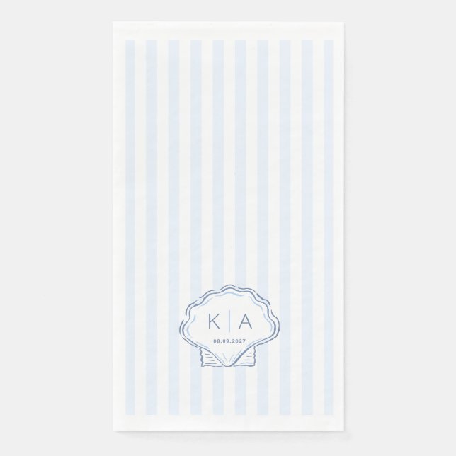 Modern Blue And White Coastal Monogram Wedding Napkin (Front)