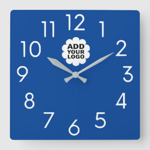 Modern Blue And White Company Logo Promotional  Square Wall Clock