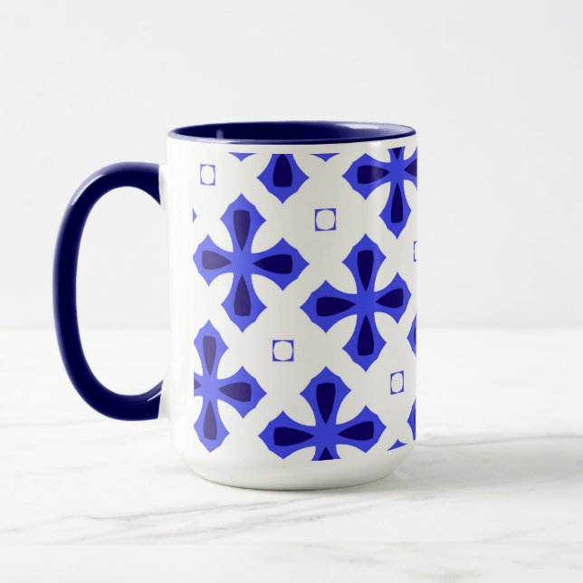 Modern Blue and White Cross  Mug (Left)
