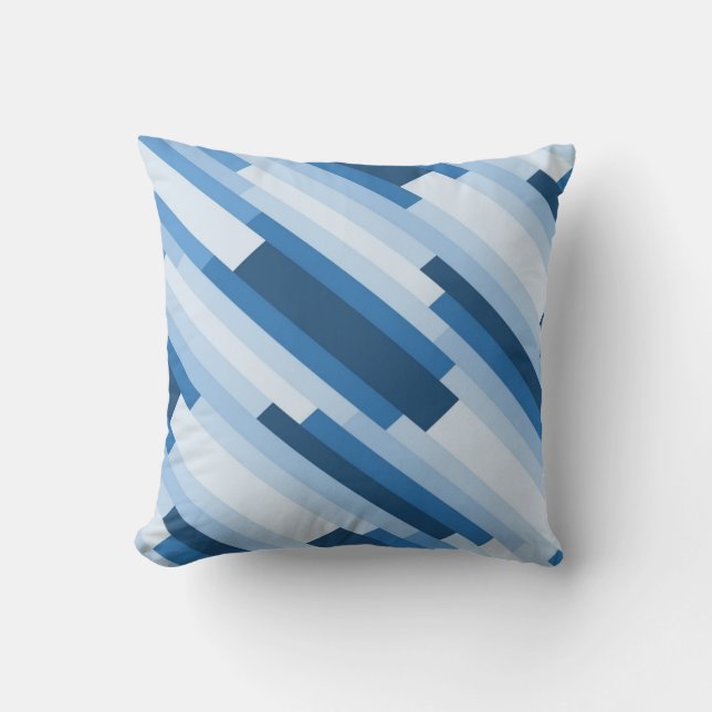 Modern Blue and White Diagonal Geometric Pattern Throw Pillow (Front)