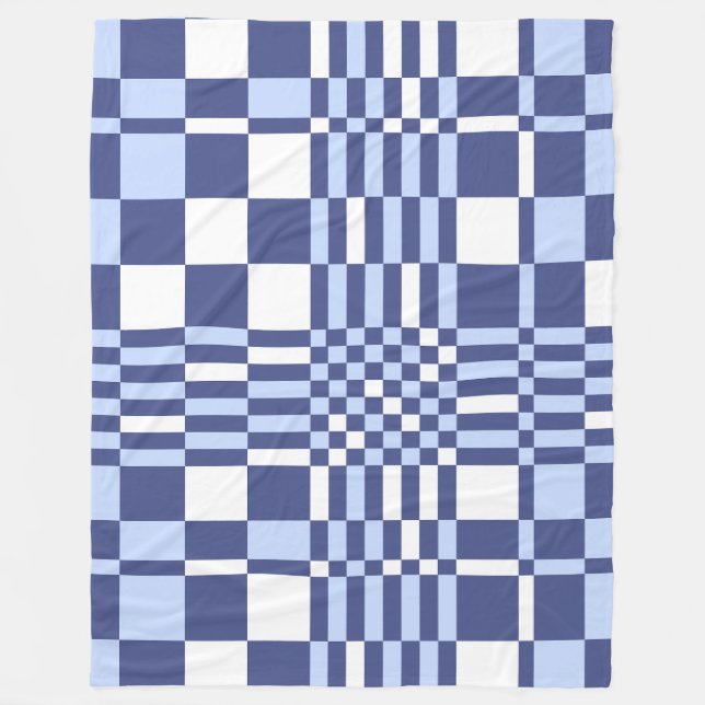 Modern Blue and White Digital Plaid Pattern Fleece Blanket (Front)