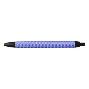 Modern Blue and White Geometric Diamond Pattern Black Ink Pen