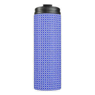 Modern Blue and White Geometric Diamond Pattern Thermal Tumbler