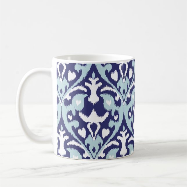 Modern blue and white girly ikat tribal pattern coffee mug (Left)