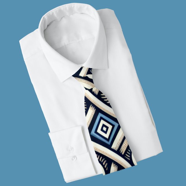 Modern Blue and white Greek Meander pattern  Tie (Creator Uploaded)