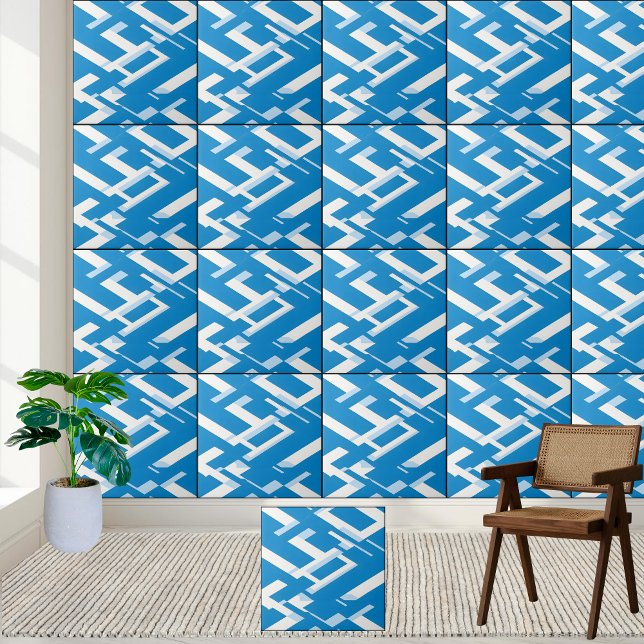 Modern Blue and White Greek Pattern Design  Tile (Modern Blue and White Greek Pattern Design Ceramic Tile)