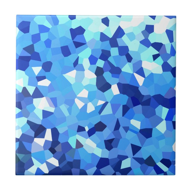 Modern Blue and White Stained Glass Ocean Mosaic Tile (Front)