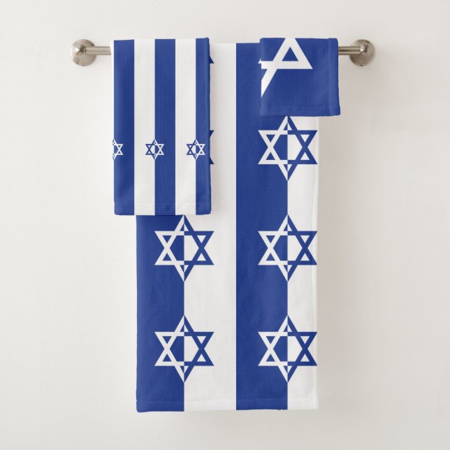 Modern blue and white Star of David Jewish Bath Towel Set (Insitu)