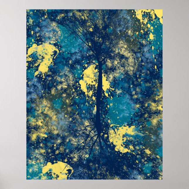 Modern Blue and Yellow Abstract Poster (Front)