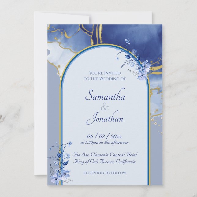 Modern Blue Aqua Marble Wedding Invitation (Front)