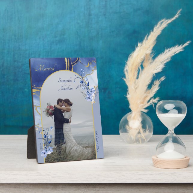Modern Blue Aqua Marble Wedding Plaque (Side)