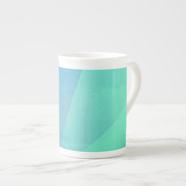 Modern Blue Aqua &Turquoise Geometric Gradation Bone China Mug (Front Right)