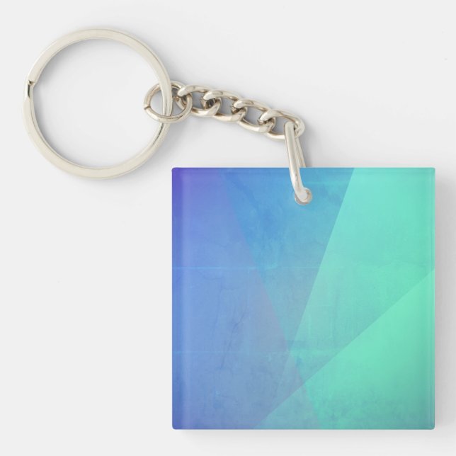 Modern Blue Aqua &Turquoise Geometric Gradation Keychain (Front)