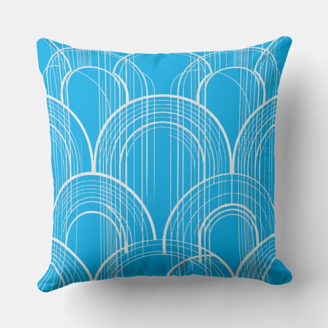 Modern Blue Arch Pattern Throw Pillow, Minimalist  Pillow (Back)