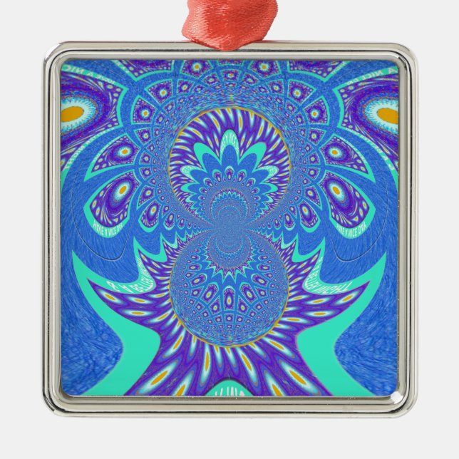 Modern Blue art Metal Ornament (Front)