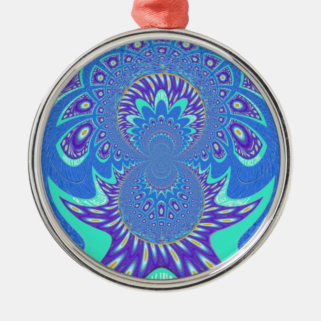 Modern Blue art Metal Ornament (Front)