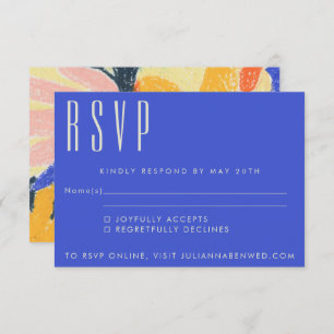 Modern Blue Artsy Abstract Botanical Wedding RSVP Card
