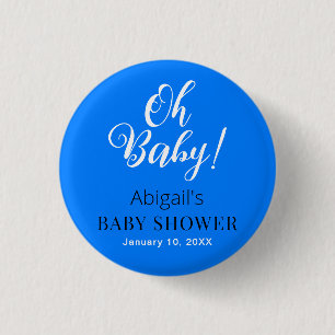 Modern Blue Baby Shower Button with Custom Text