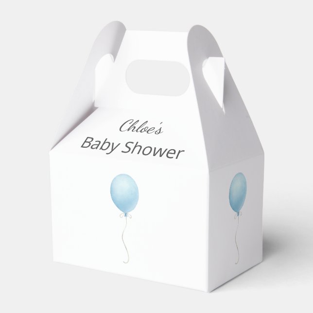 Modern Blue Balloon Boy Baby Shower Favor Box (Front Side)