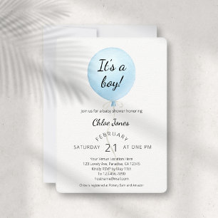Modern Blue Balloon Boy Baby Shower Invitation