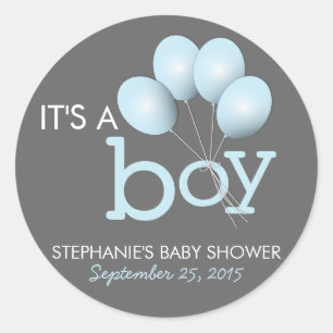 Modern Blue Balloon Boy Baby Shower Sticker
