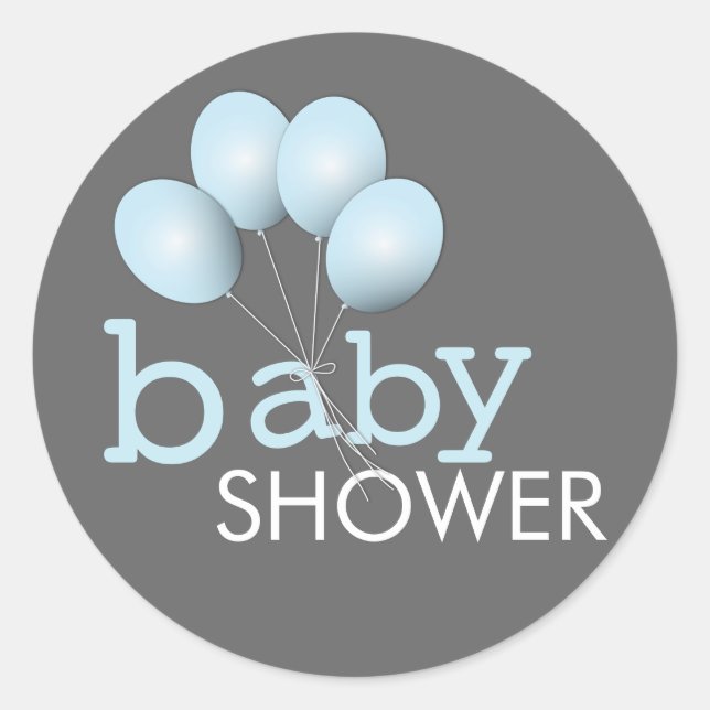 Modern Blue Balloon Boy Baby Shower Sticker (Front)