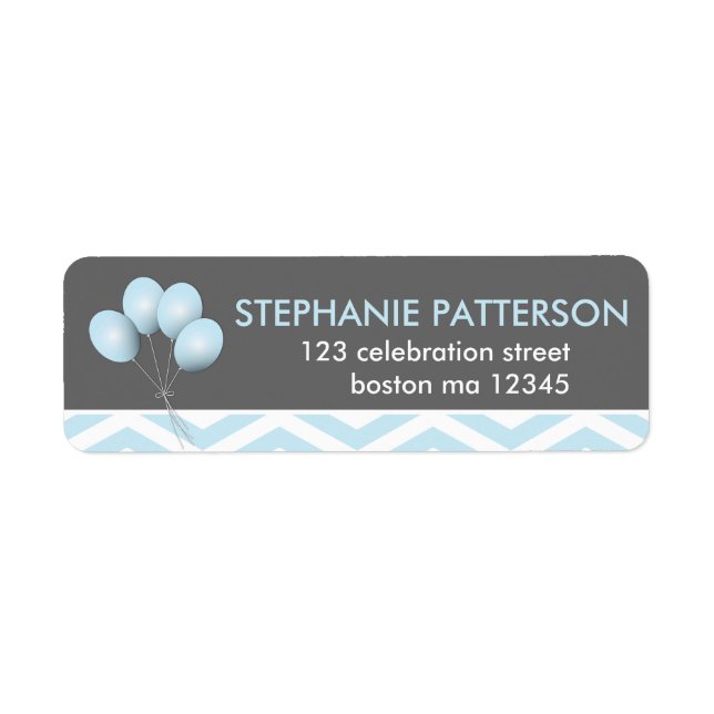 Modern Blue Balloon Return Address Label (Front)