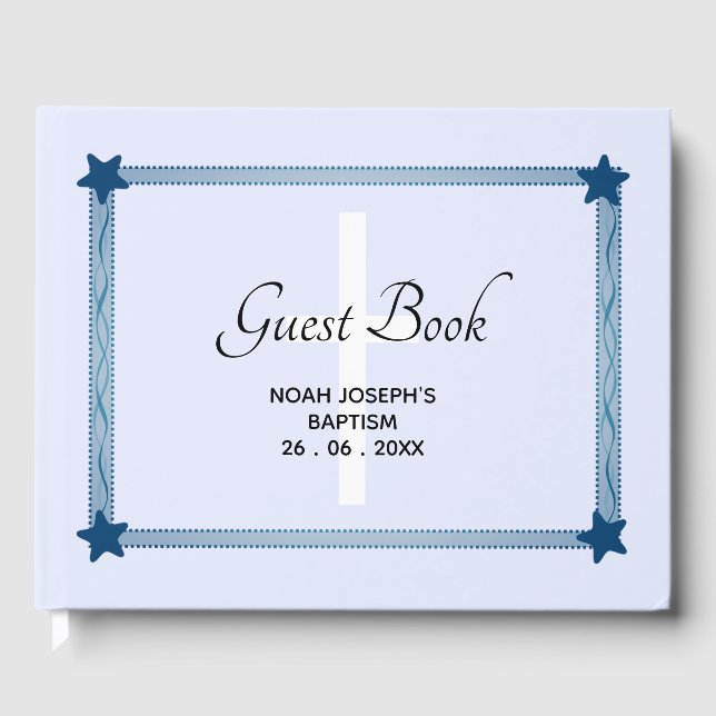 Modern Blue BAPTISM Frame GUEST BOOK (Front)