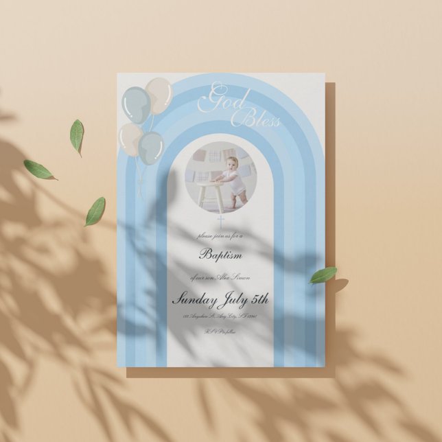 Modern Blue Baptism Invitation with Custom Photo (Creator Uploaded)