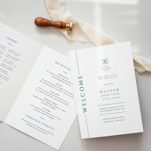 Modern Blue Bar Mitzvah Folded Program Booklet