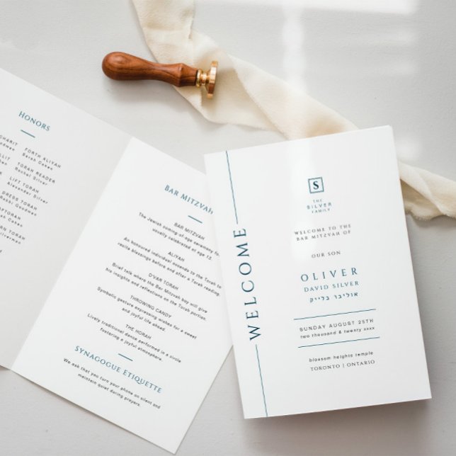 Modern Blue Bar Mitzvah Folded Program Booklet (Creator Uploaded)