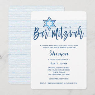 Modern Blue Bar Mitzvah Invitation