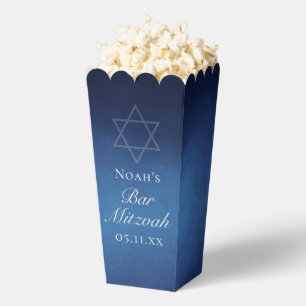 Modern Blue Bar Mitzvah Party Popcorn Favor Box
