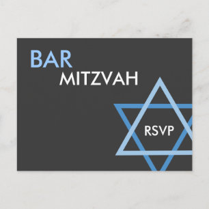 Modern Blue Bar Mitzvah RSVP Postcard
