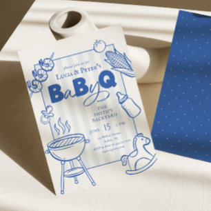 Modern Blue BBQ Couples Baby-Q Baby Shower Invitation